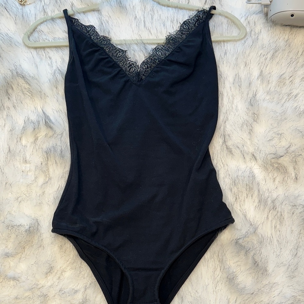 Black Lace Trim Bodysuit